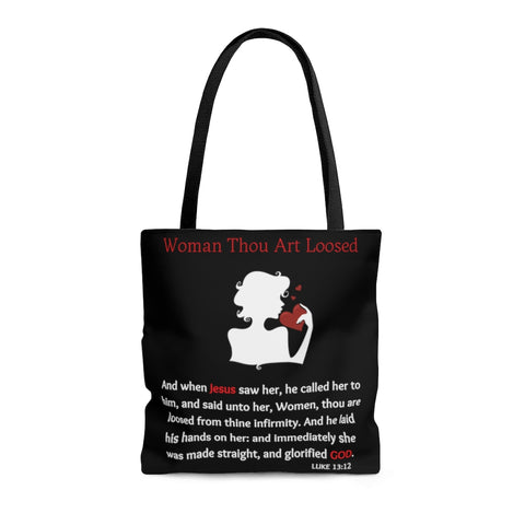 Woman Thou Art Loosed Luke 13:12 Scripture Tote Bag