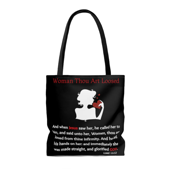 Woman Thou Art Loosed Luke 13:12 Scripture Tote Bag